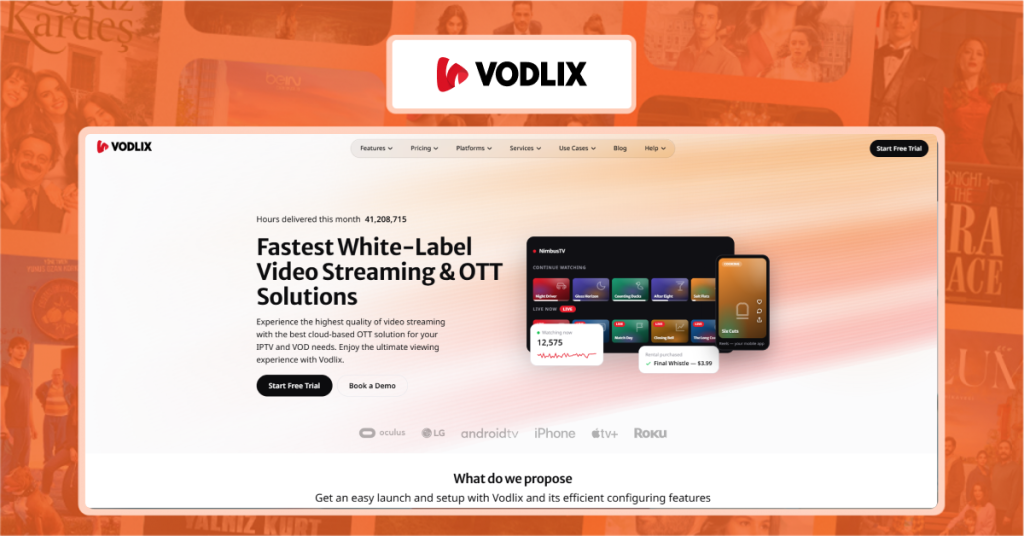 Vodlix cloud VOD dashboard with AI-driven analytics and DRM
